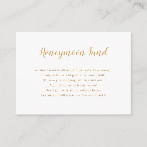 Simple Gold Honeymoon Fund bridal shower Enclosure Card