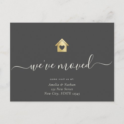 Simple Gold House Weve Moved Modern Script Announcement Postcard