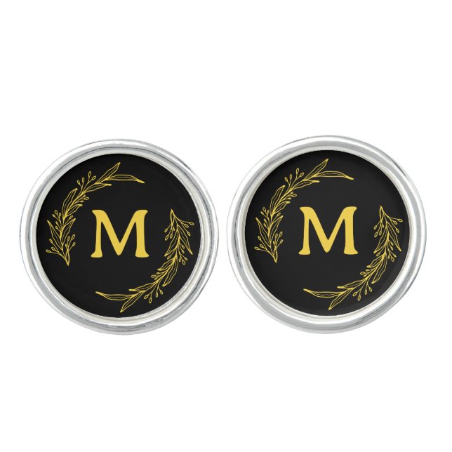 Simple Gold Initial Monogrammed For Groomsmen Cufflinks (Front)