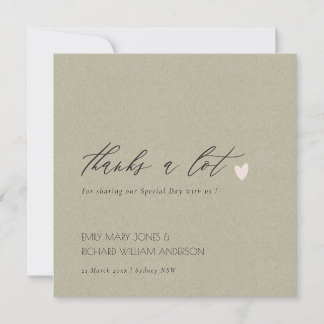 SIMPLE GOLD KRAFT HEART SCRIPT WEDDING THANK YOU (Front)