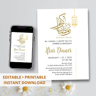 Simple Gold Lantern Minimalist Ramadan Iftar Invitation