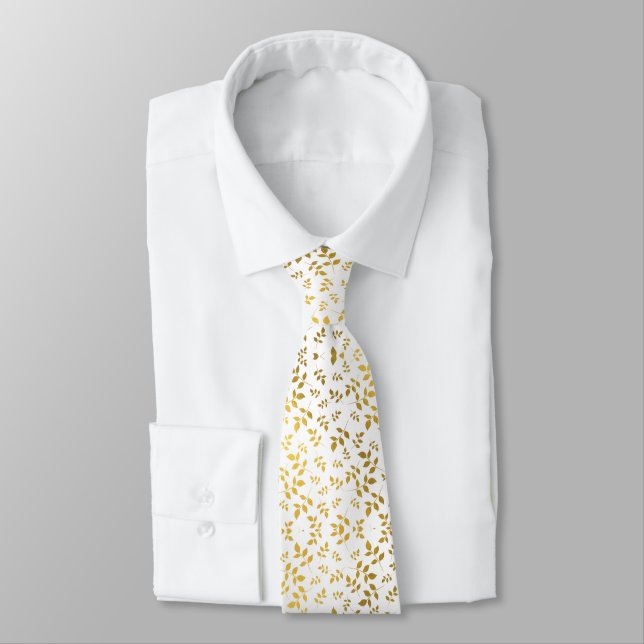 Simple Gold Leaf Botanical Modern Neck Tie (Tied)