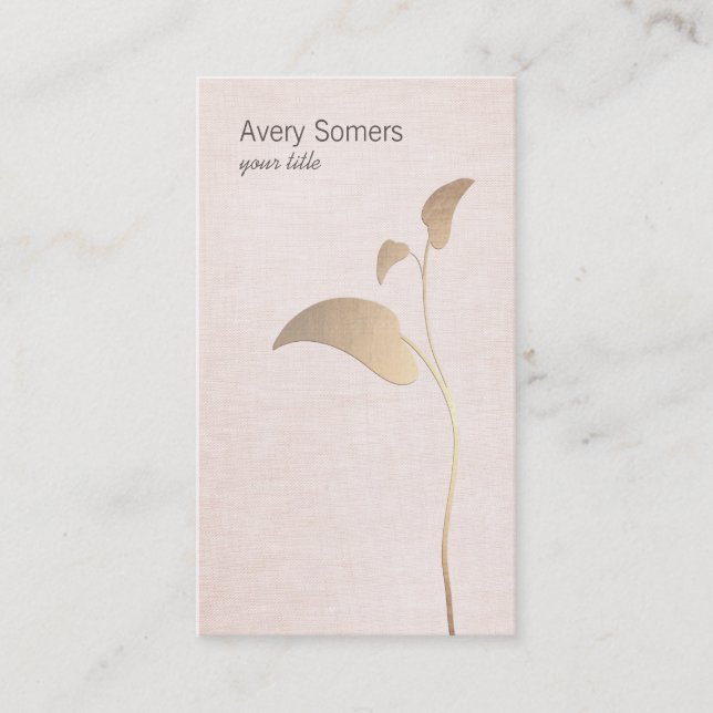 Simple Gold Leaf Pink Linen Business Card (Front)