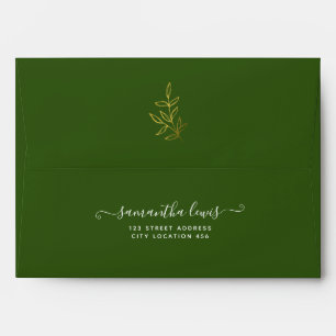 Simple Gold Leaves Forest Green Wedding  Envelope