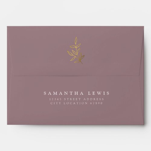 Simple Gold Leaves Mauve Wedding  Envelope