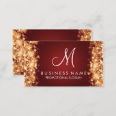 Simple Gold Lights Monogram Red Business Card (Front/Back)