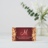 Simple Gold Lights Monogram Red Business Card (Standing Front)