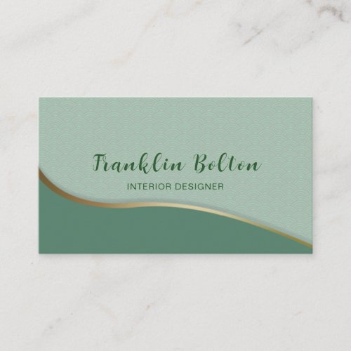 Simple Gold Line Green Abstract Cloud Pattern Business Card