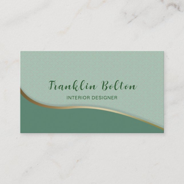 Simple Gold Line Green Abstract Cloud Pattern Business Card (Front)