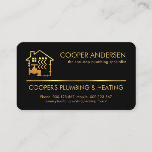 Simple Gold Line Plumbing Heating Business Card