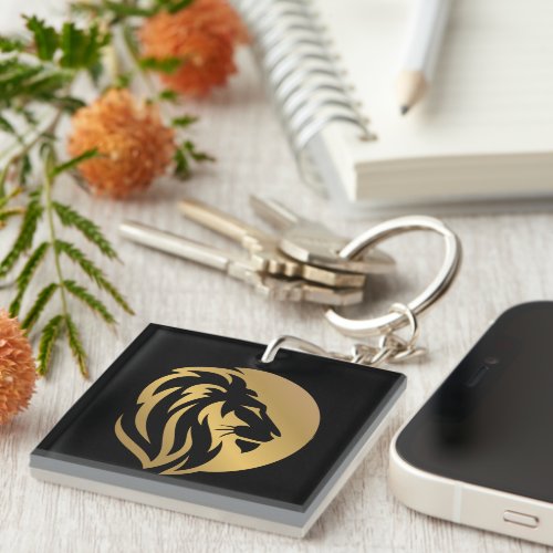 Simple Gold Lion Leo Logo Keychain