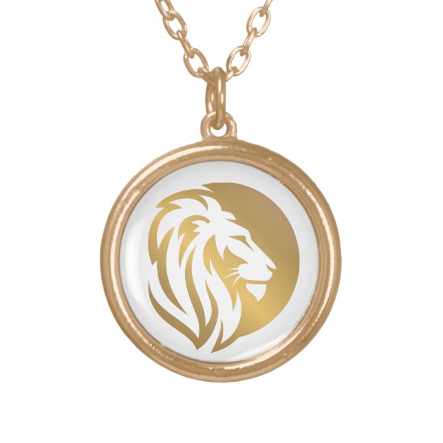 Simple Gold Lion Leo Logo Plated Necklace (Front)
