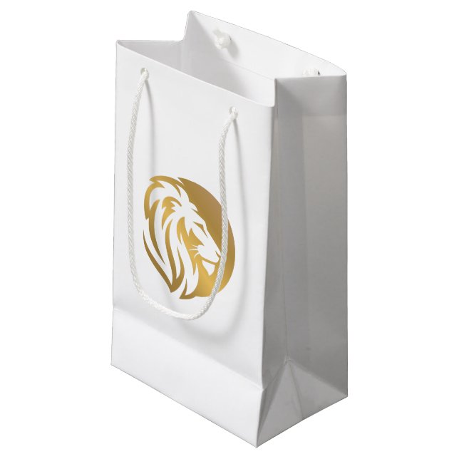 Simple Gold Lion Leo Logo Small Gift Bag (Front Angled)
