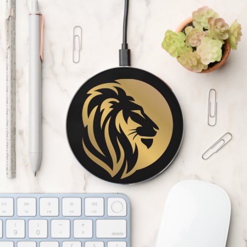 Simple Gold Lion Leo Logo Wireless Charger