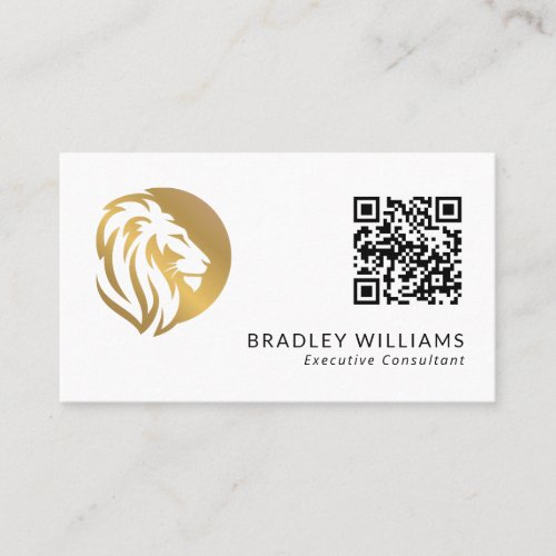 Simple Gold Lion Logo with QR Code Business Card