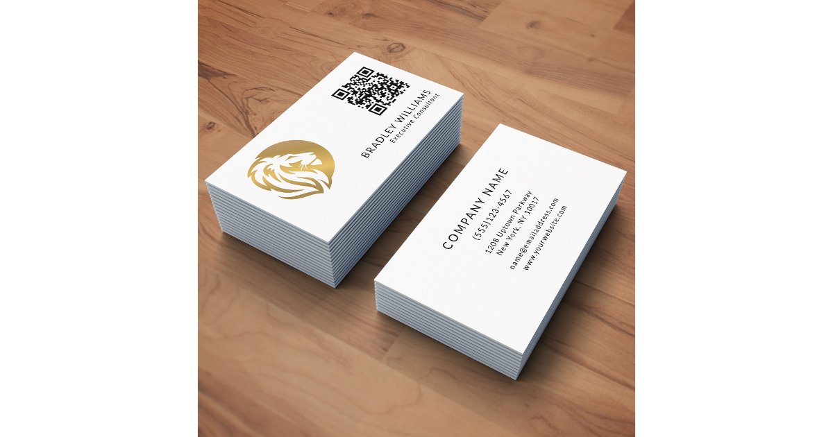 Simple Gold Lion Logo with QR Code Business Card | Zazzle