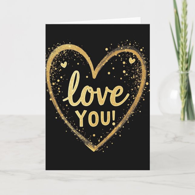 Simple Gold Love You Heart Card (Front)