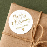 Simple Gold Merry Christmas Calligraphy Script Classic Round Sticker<br><div class="desc">An elegant gold Merry Christmas Sticker with pretty script typography. Personalize it with your name. Designed for you by Blackberry Boulevard.</div>