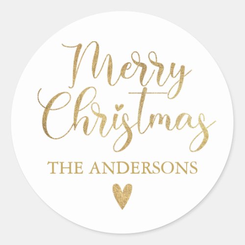 Simple Gold Merry Christmas Calligraphy Script Classic Round Sticker