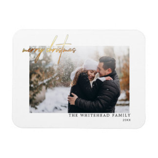 Simple Gold Merry Christmas White Card Magnet