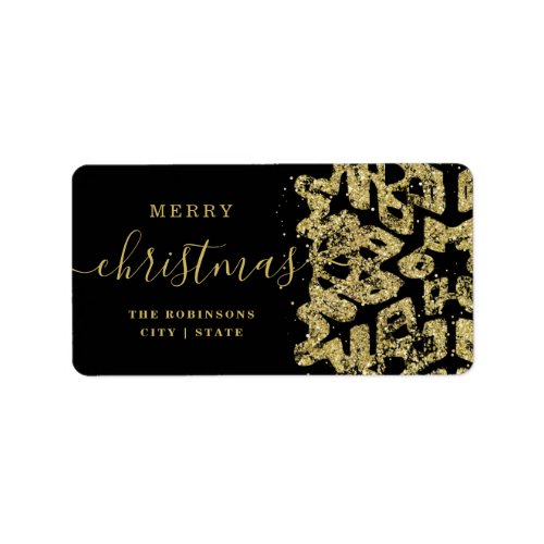 Simple GOLD Merry Xmas Holidays Glitter Black  Label