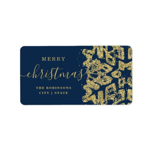 Simple GOLD Merry Xmas Holidays Glitter Navy  Label