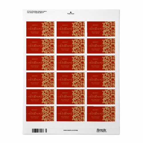 Simple GOLD Merry Xmas Holidays Glitter Red Label