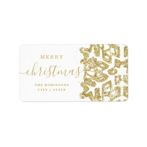 Simple GOLD Merry Xmas Holidays Glitter White Label