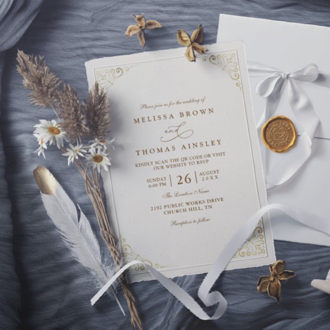 Simple Gold Minimalis Elegant Chic QR Code Wedding Invitation (Creator Uploaded)