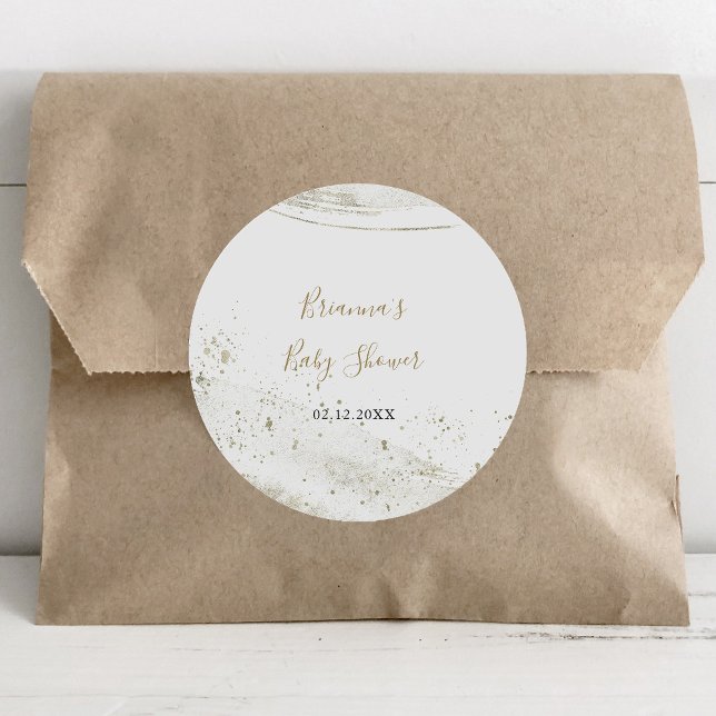 Simple Gold Minimalist Baby Shower Favor Classic Round Sticker (Creator Uploaded)