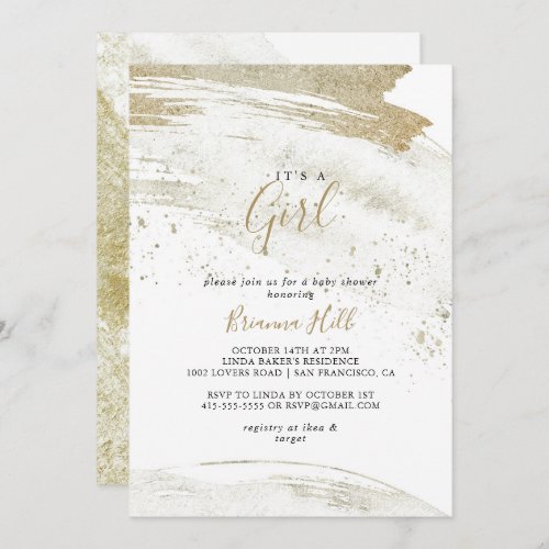 Simple Gold Minimalist Its A Girl Baby Shower Invitation