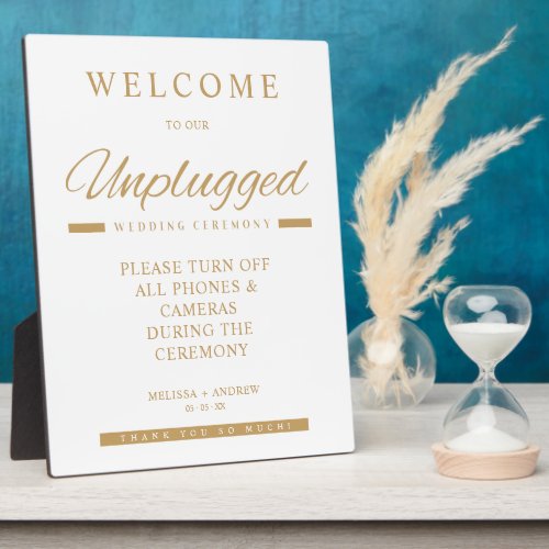 Simple Gold Minimalist Unplugged Wedding Sign Plaque