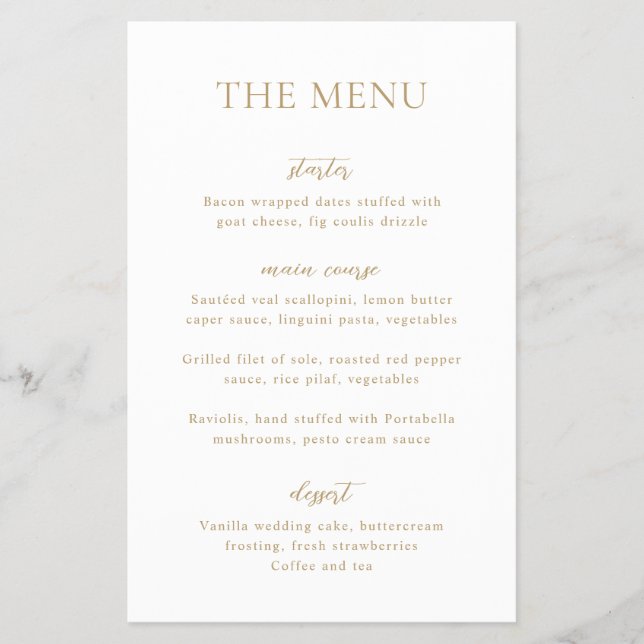 Simple Gold Modern Budget Wedding Menu Flyer (Front)