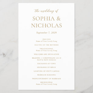Simple Gold Modern Budget Wedding Program Flyer