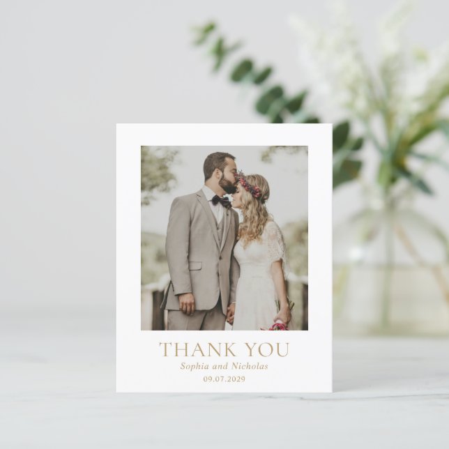 Simple Gold Modern Budget Wedding Thank You Card (Standing Front)