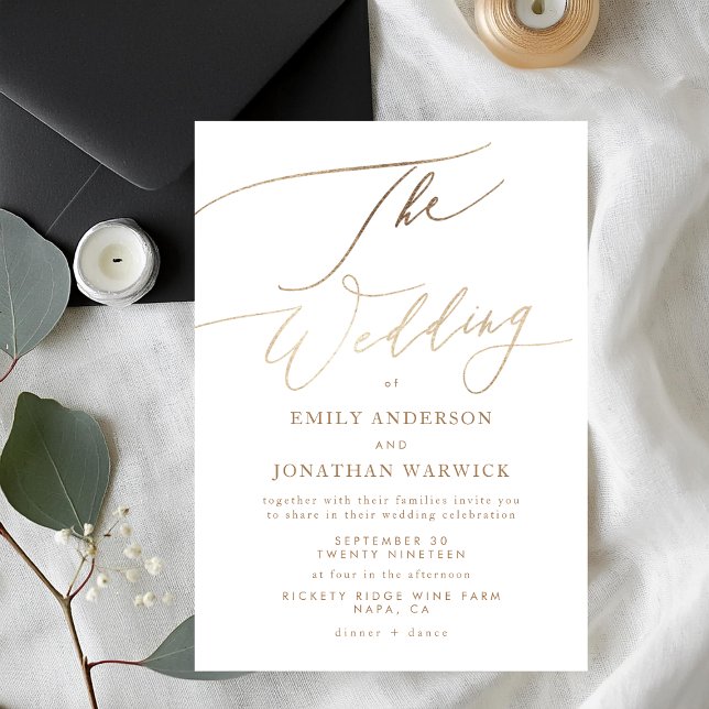 Simple Gold Modern Calligraphy Wedding Invitation (Creator Uploaded)