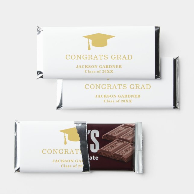 Simple Gold Modern Graduation Hershey Bar Favors (Front)