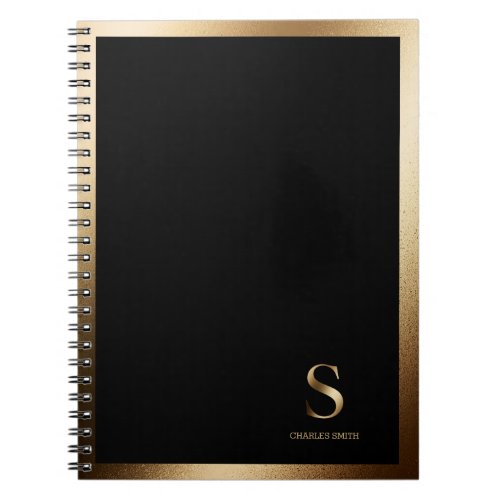 Simple Gold Monogram  Black Notebook