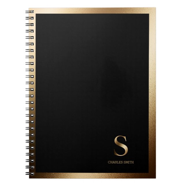 Simple Gold Monogram | Black Notebook (Front)
