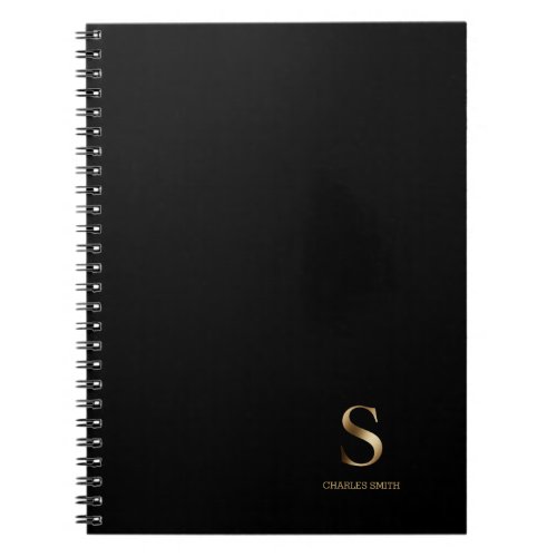 Simple Gold Monogram  Black Notebook