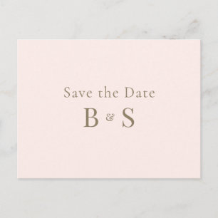Simple Gold Monogram Blush Wedding Save the Date Postcard