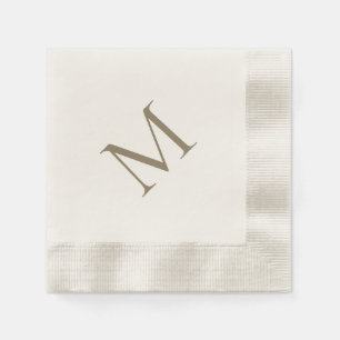 Simple Gold Monogram Cream Coined Cocktail Napkins