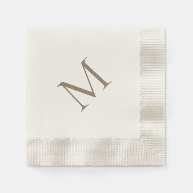 Simple Gold Monogram Cream Coined Cocktail Napkins (Front)