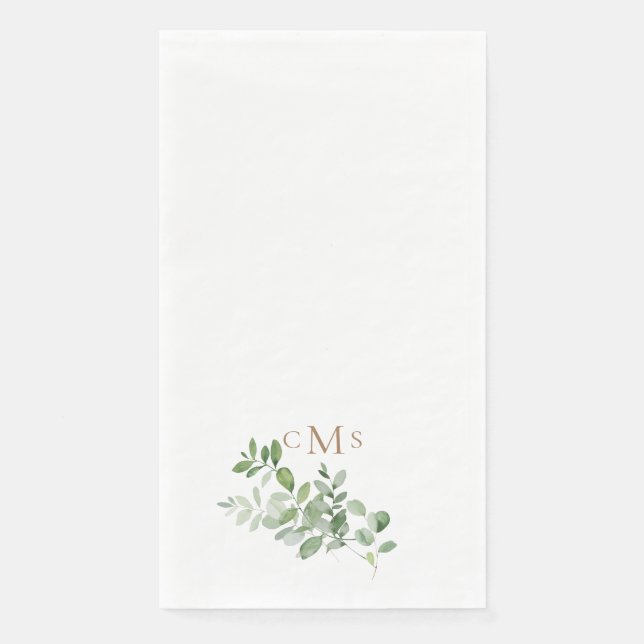 Simple Gold Monogram Foliage  Paper Guest Towels (Front)