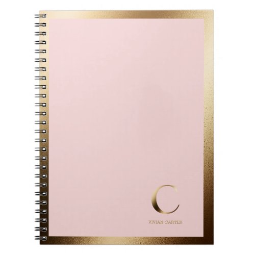 Simple Gold Monogram Framed  Pink Notebook