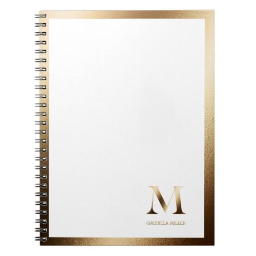 Simple Gold Monogram Framed  White Notebook