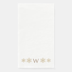 Simple Gold Monogram Gold Watercolor Snowflake Paper Guest Towels