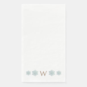 Simple Gold Monogram Icy Blu Watercolor Snowflake Paper Guest Towels