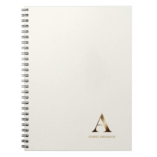 Simple Gold Monogram  Ivory Off White Notebook