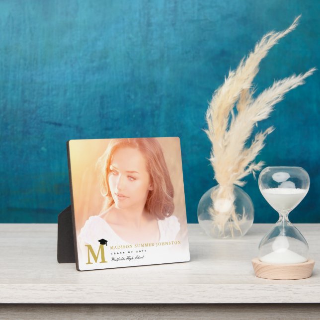 Simple Gold Monogram Modern Photo Graduation Easel Plaque (Insitu)